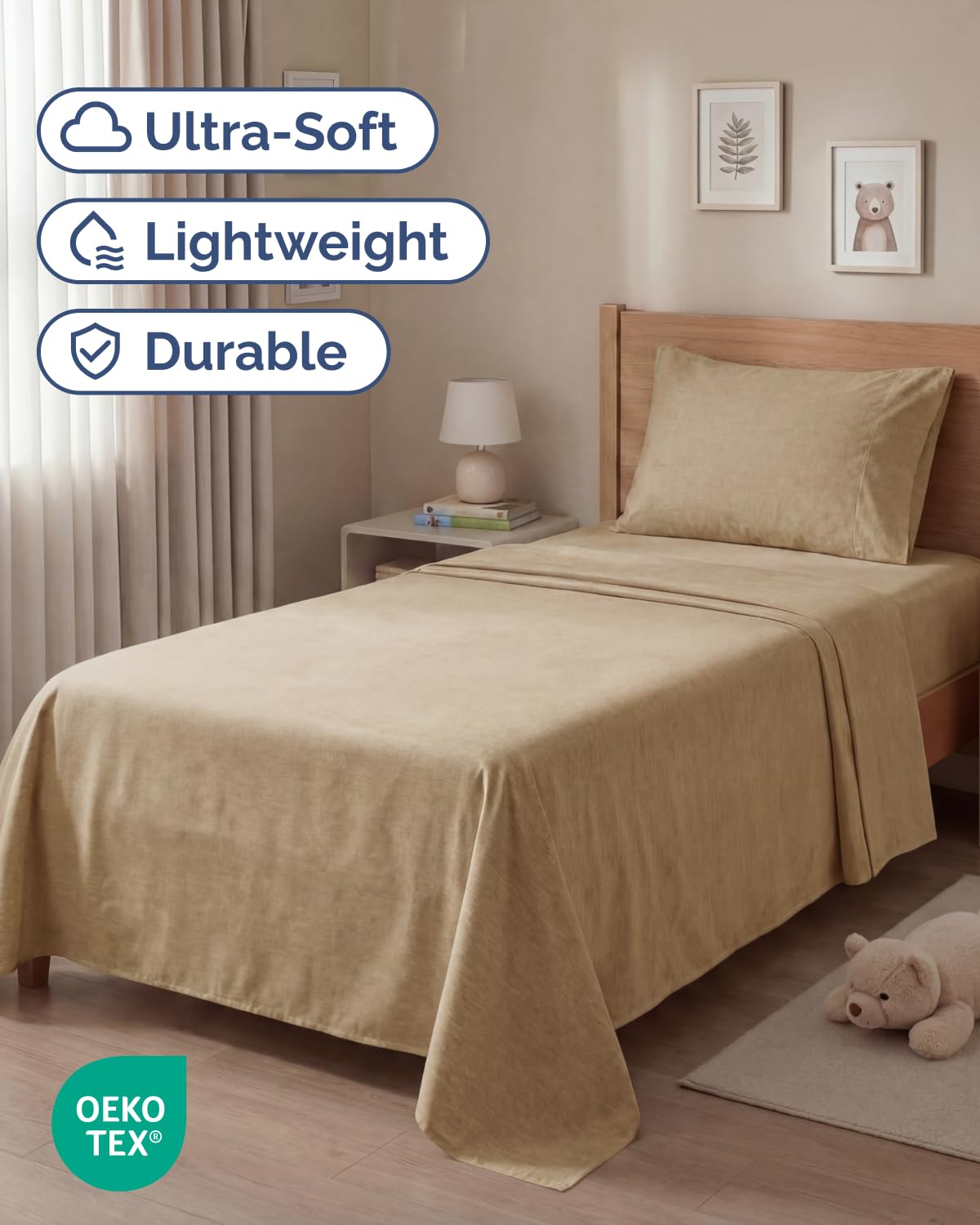 Twin Size 3 Piece Sheet Set - Comfy Breathable & Cooling Sheets - Hotel Luxury Bed Sheets for Women & Men - Deep Pockets, Easy-Fit, Soft & Wrinkle Free Sheets - Heathered Tan Oeko-Tex Bed Sheet Set