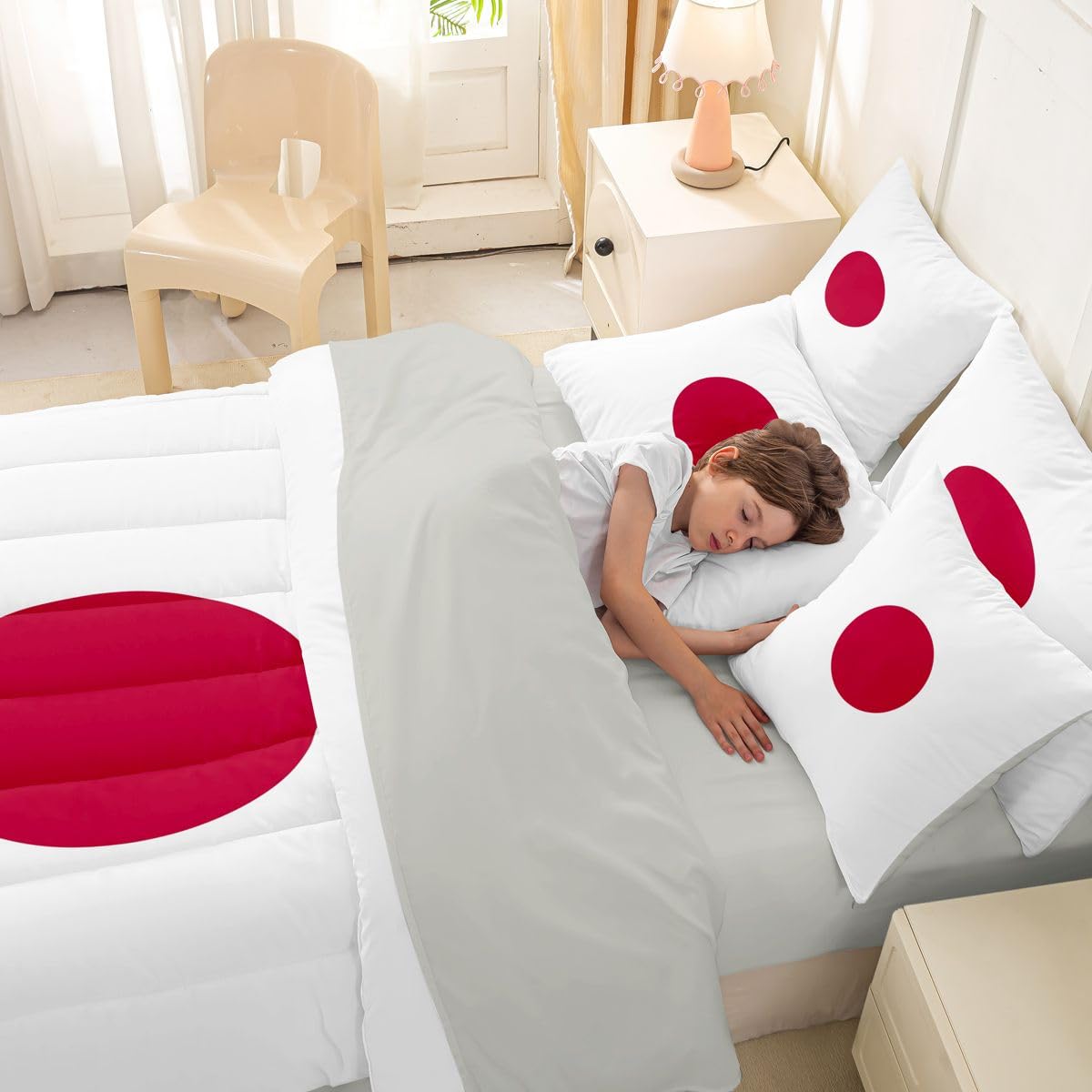 Feelyou Japanese Flag Comforter Set with Sheets 7 Piece King Size Japan Bed in a Bag Kids Boys Girls World Countries Bedding Set Bedroom Decor Breathable Soft Lightweight Microfiber