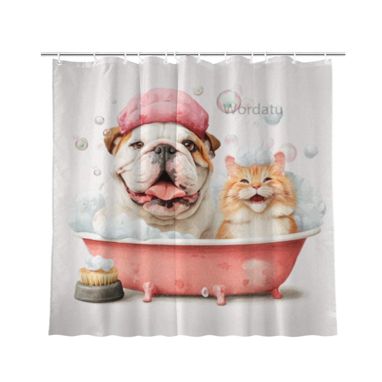 Wordatu Funny Bulldog- Shower Curtain Decor Fabric Bathroom Curtains, Kids Children Cartoon Waterproof 72x72 inch with 12 Hooks