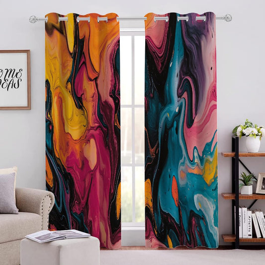 Colorful Abstract Pattern Blackout Curtains, Multi Colored Background 3D Print Thermal Insulated Drapes, 2 Panels Energy Efficient Curtains for Sliding Glass Door Bedroom Living Room(42" W x 63 "L)