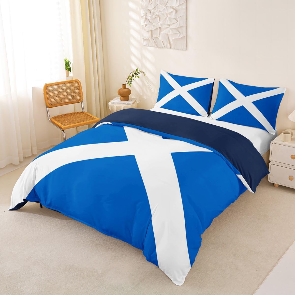 Feelyou Scotland Flag Duvet Cover Full Size Boys Girls Scottish Bedding Set Breathable Soft World Countries Comforter Cover 3Pcs Soccer Sports Game Bedroom Decor