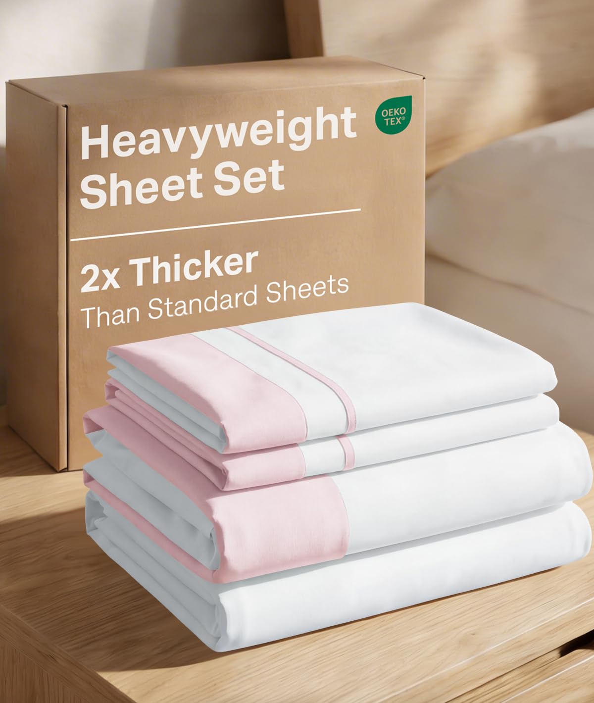 Extra Thick Heavyweight Queen Size 4 Piece Sheet Set - High End Super Luxury Queen Bed Set - Soft, Breathable & Wrinkle Free - Premium Heavyweight Hotel Quality Sheets with Deep Pockets - Light Pink