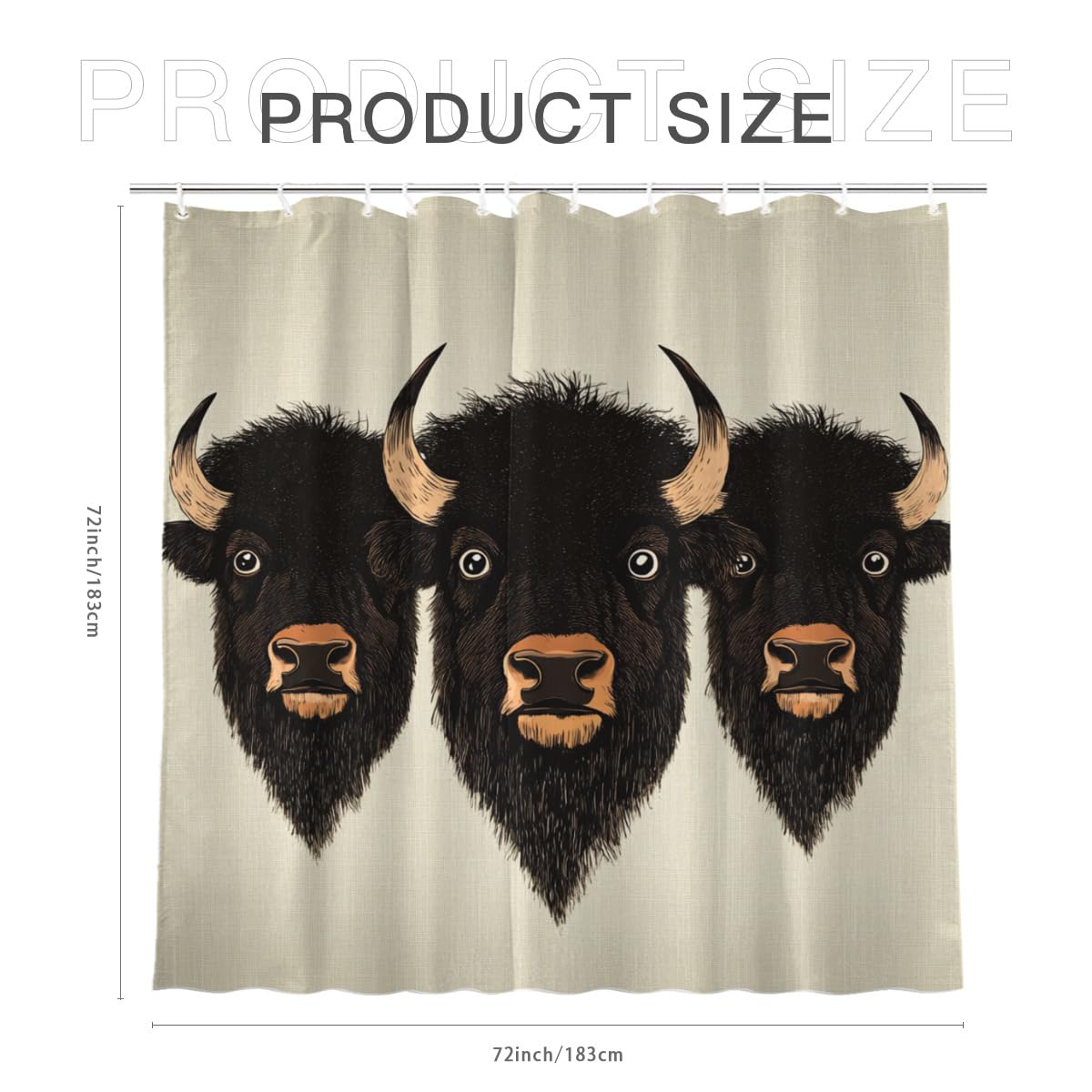 KEEPAEON Funny Bison Bath Shower Curtain, Bathroom Curtain Washable Cloth Kids Shower Curtain Sets with 12 Hooks for Bathroom Decor, 72"x72"