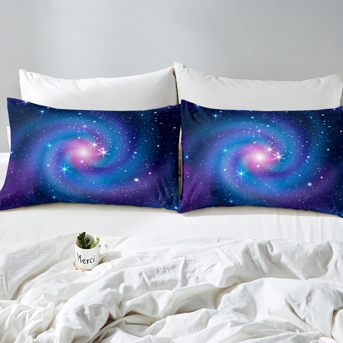 Erosebridal Purple Starry Sky Fitted Sheet Twin Size Kids Teens Galaxy Sheet Set Outer Space Star Universe Printed Bed Cover for Boys Girls,Decorative 2 Pcs Bedding Set (1 Fitted Sheet 1 Pillow Case)