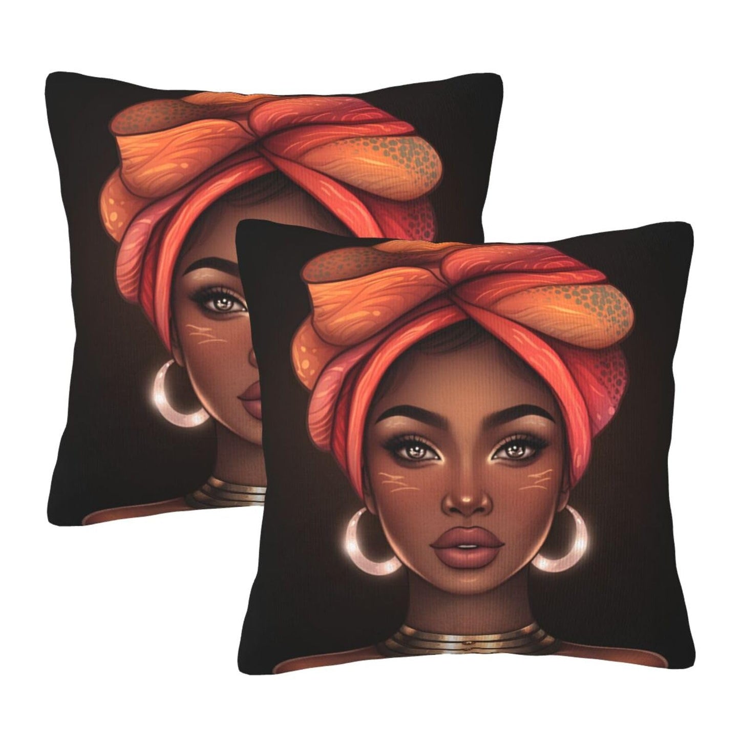 Fiokroo African Black Girl Afro Woman Throw Pillow Covers Set of 2 Pillow Cushion Cases Square Pillowcases for Sofa Bedroom Living Room Car, 18 X 18 Inch