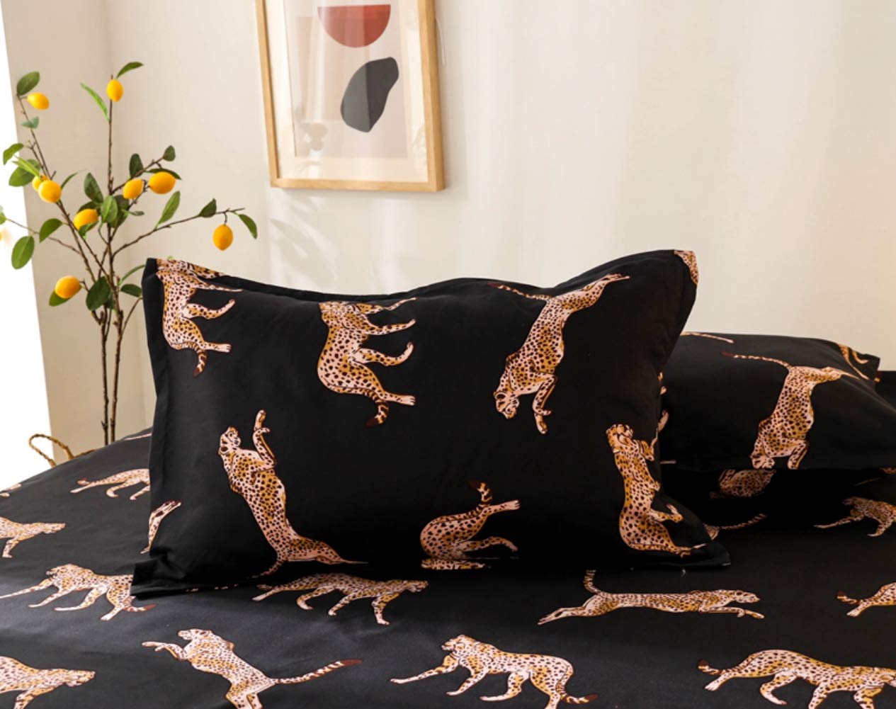 Leopard Fitted Sheet Girls Luxury Wild Animal Style Bedding Set Twin Size Women Chic Cheetah Print Bed Sheet Set for Kids Teens Bedroom Decor Black Brown Nature Wildlife Bed Cover with 1 Pillow Case