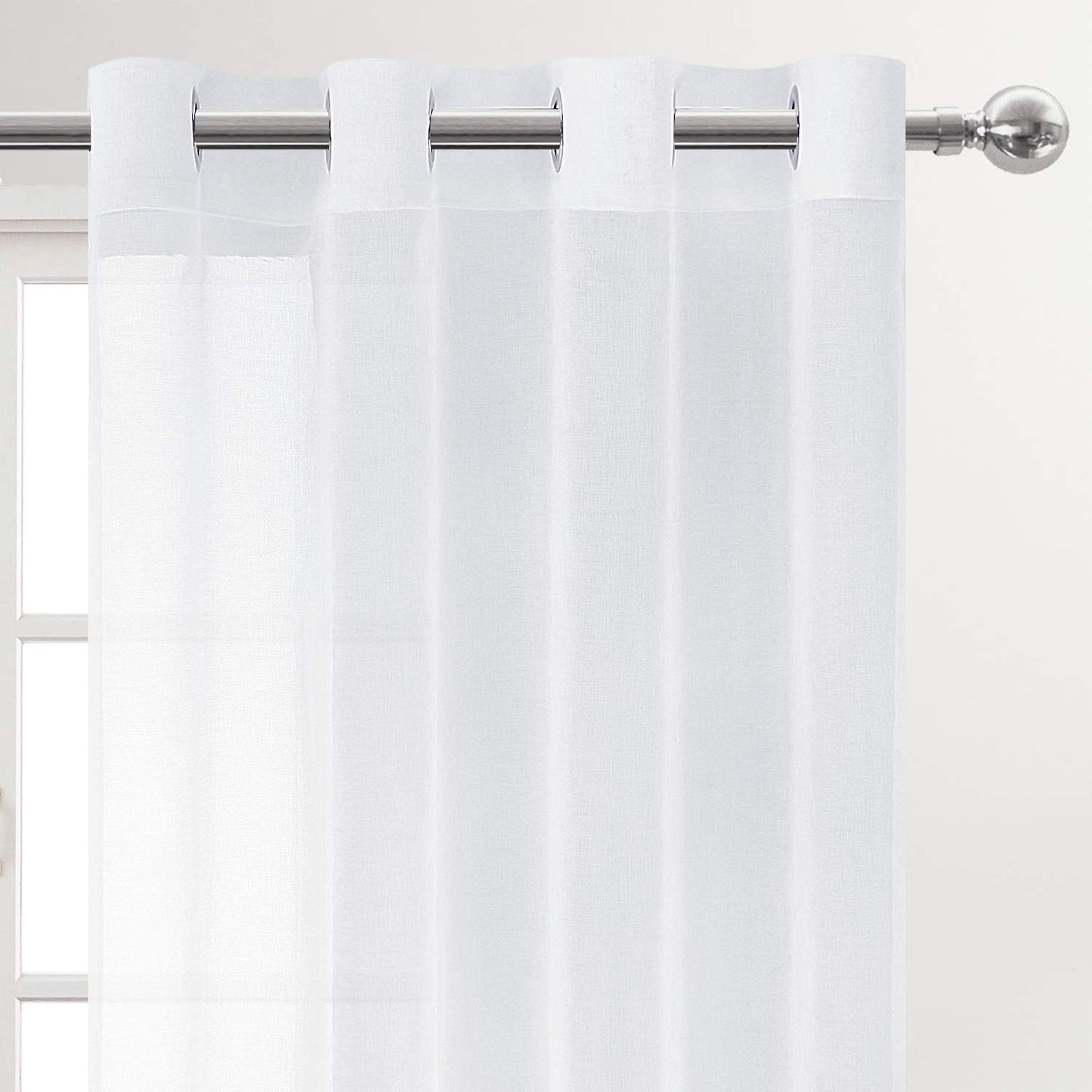 DWCN White Sheer Curtains Linen Look Semi Transparent Voile Grommet White Curtains for Living Dining Room Drapes 52 x 84 Inch Long, Set of 2 Panels