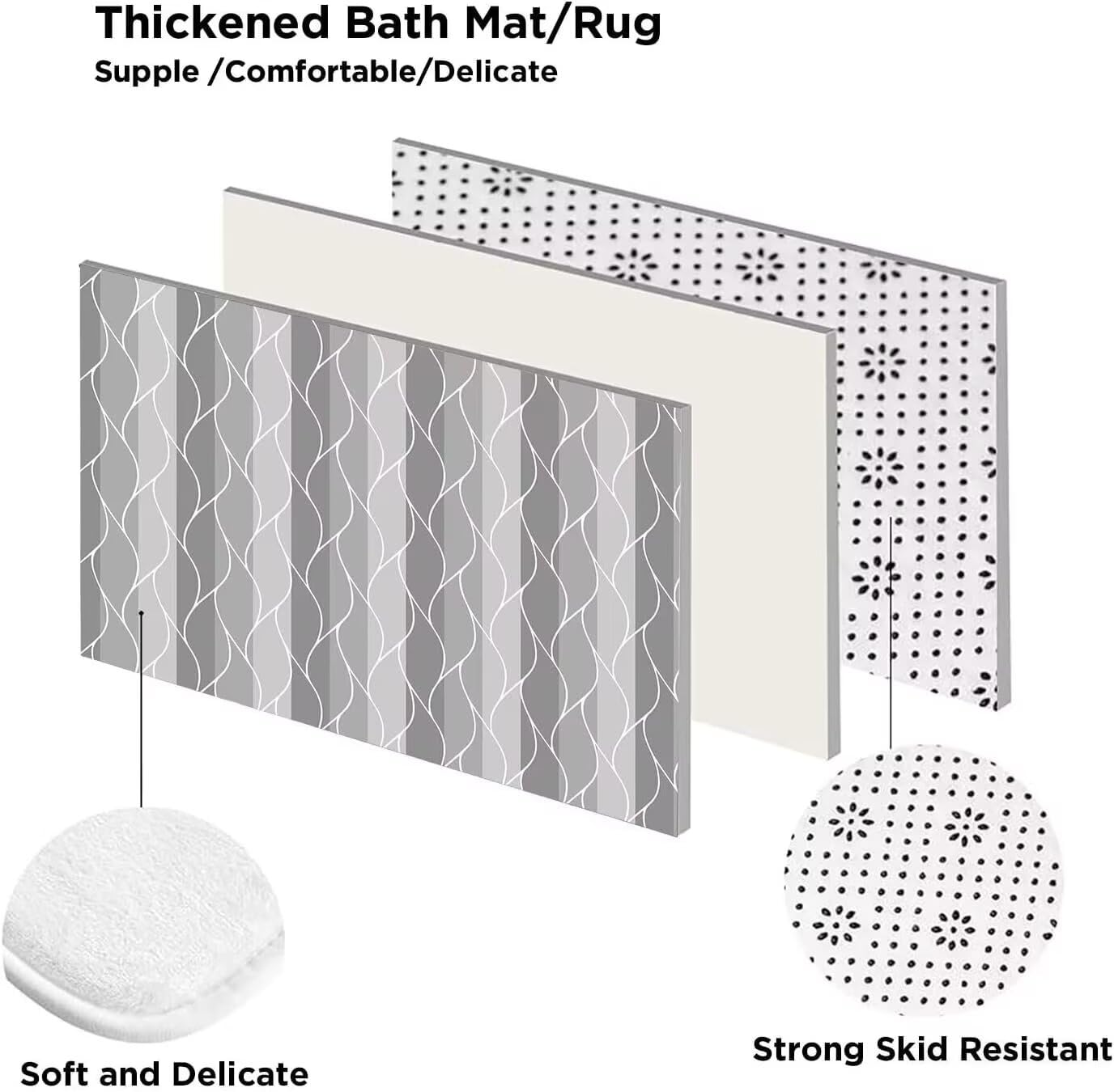 DDQQ 4Pcs Grey Shower Curtain Set with Rugs Stripe Bathroom Sets Geometric Wave Lines Shower Curtain with 12 Hooks Bathroom Decor with Rugs Bath Accessories with Mats Toilet Lid Cover
