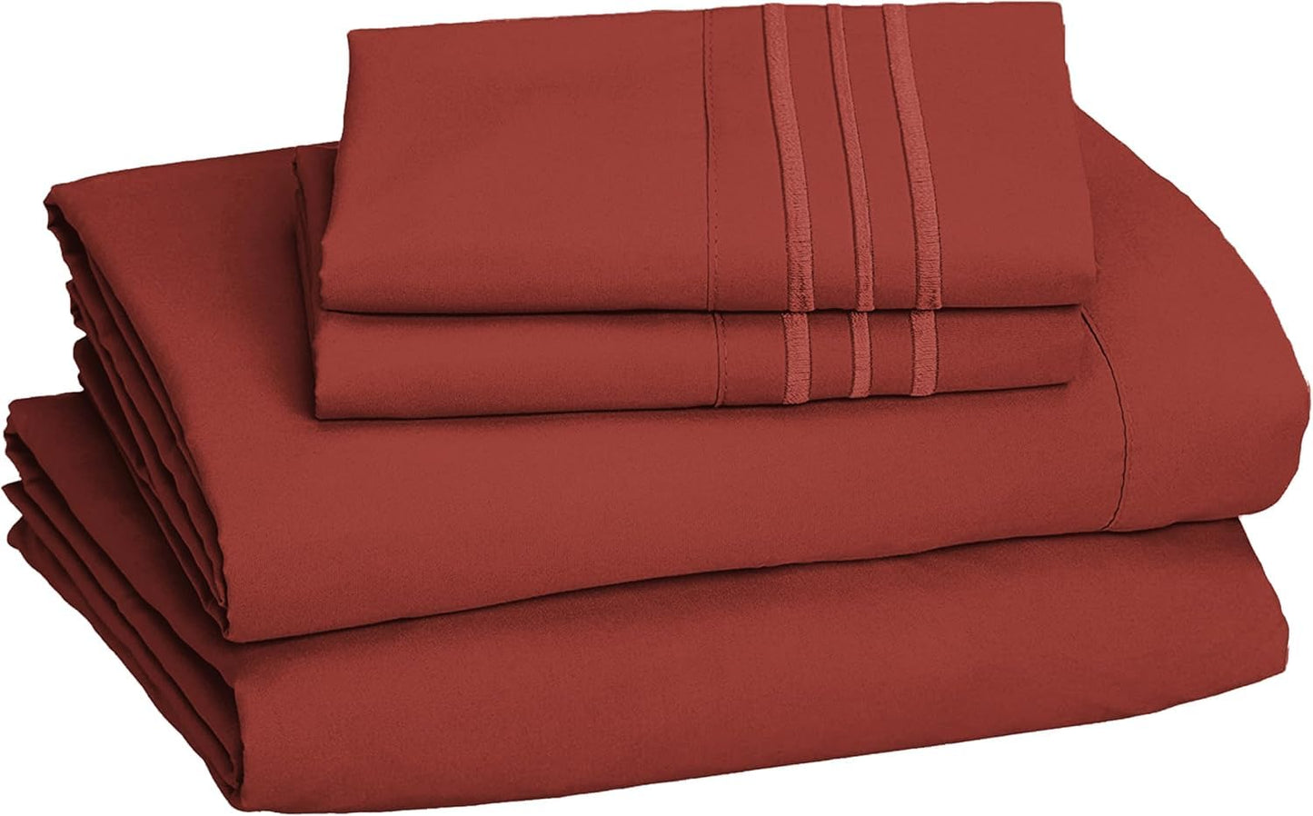 CELINE LINEN Premium 1800 Hotel Quality Wrinkle-Resistant 4-Piece Microfiber Sheet Set - Luxury Ultra Soft and Breathable Bedding 16 Inch Deep Pocket 4PC Sheet Set, King, Rust