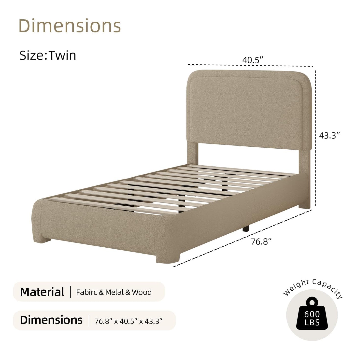 BarnFurin Twin Bed Frames with Headboard,Cloud Boucle Upholstered Platform Bed, Soft Rounded Corners, No Box Spring Needed, Non-Slip and Noise-Free, Easy Assembly, Beige