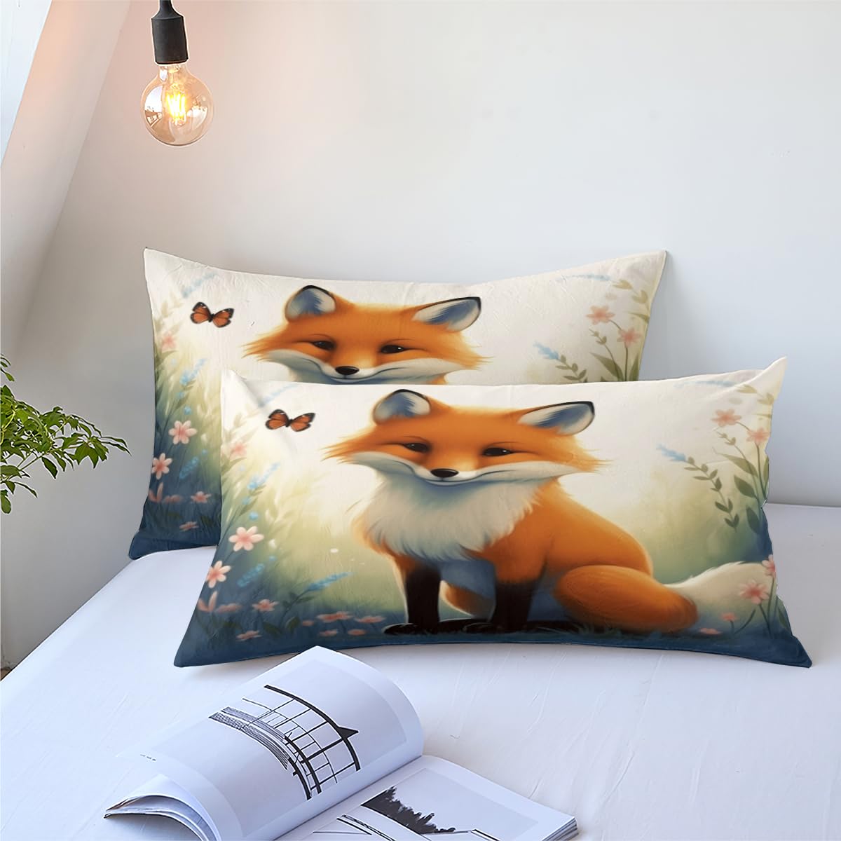 CCoutueChen Fox Comforter Set Twin Size, Cute Animal Print Bedding Set for Kids Bedroom Decor/68 * 86