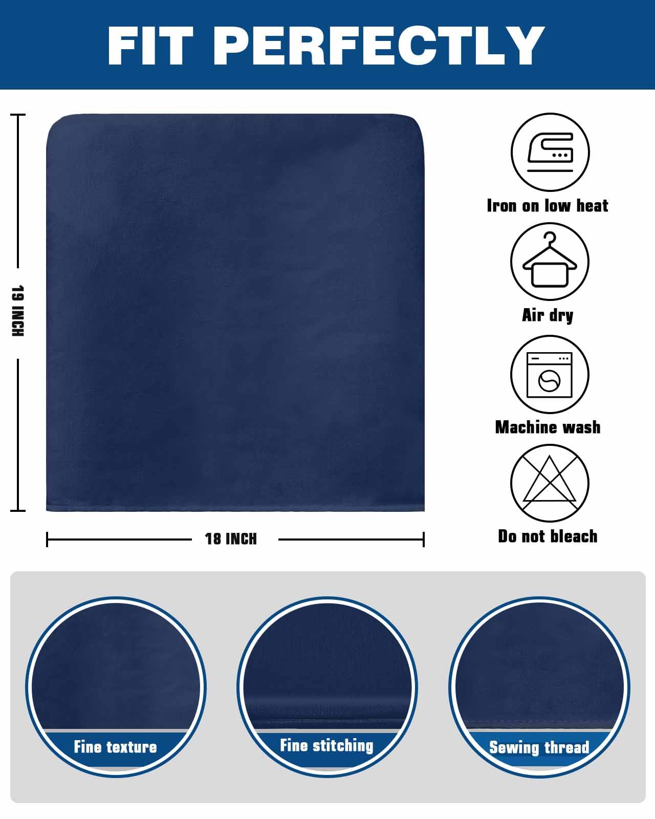 Anzona Navy Blue Chair Back Covers for Dining Room, Farmhouse Solid Navy Blue Color Linen Polyester Back Chair Protector, Rustic Modern Art 6 Pcs Dining Chair Seat Covers for Hotel, 20 x 19 Inches