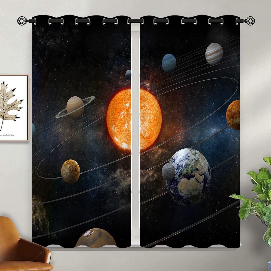 ONINUO Galaxy Planet Blackout Curtains for Girls Boy Home Decor, Space Universe Galaxy Earth Grommet Thermal Insulated Drapes Darkening Window Curtain for Bedroom Living Room, 42 x 45 Inch