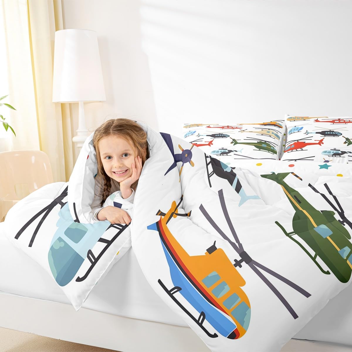 Aircraft Twin Size Comforter Set for Kids Boys - Airplane Duvet Insert and Pillow Case - White
