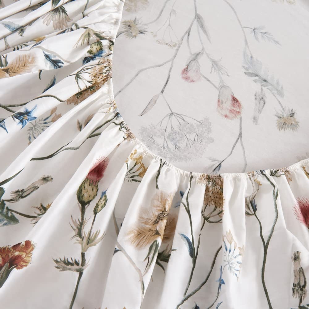 DAUAOTO 100% Cotton Sheets Set Twin Size Printed Bedding Sets, Up to 14" Deep Mattress, Foral Botanical Pattern Bedlinen Set