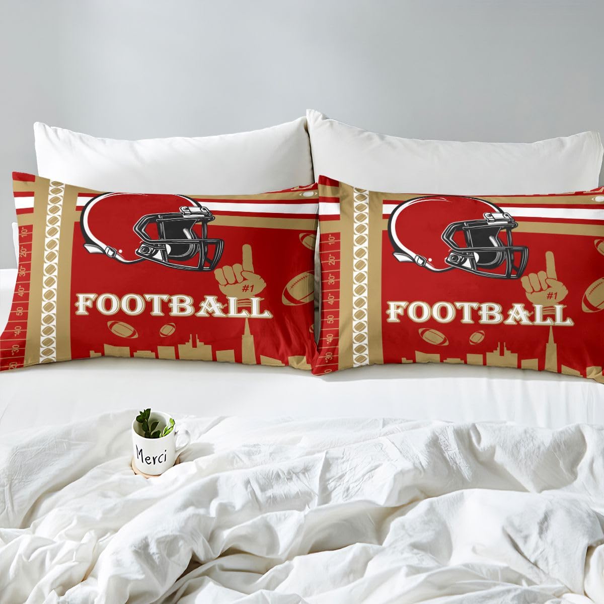 Feelyou Football Bed Sheets Set Boys Girls Fitted Sheet Full Size Football City Sheets with Deep Pocket Rugby Sports Bedding Set