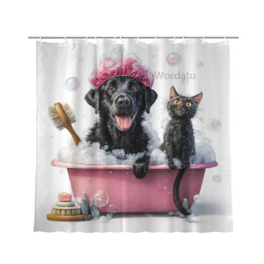 Wordatu Funny Black Labrador Dog Shower Curtain Decor Fabric Bathroom Curtains, Kids Children Cartoon Waterproof 72x72 inch with 12 Hooks