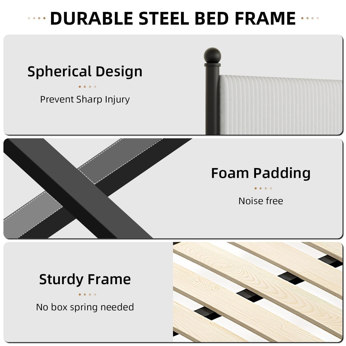 BarnFurin Full Size Bed Frame with Headboard, Upholstered Metal Platform Bed with Corduroy Velvet and Wooden Slats, Sturdy Noise-Free Design, Easy Assembly, No Box Spring Needed, White