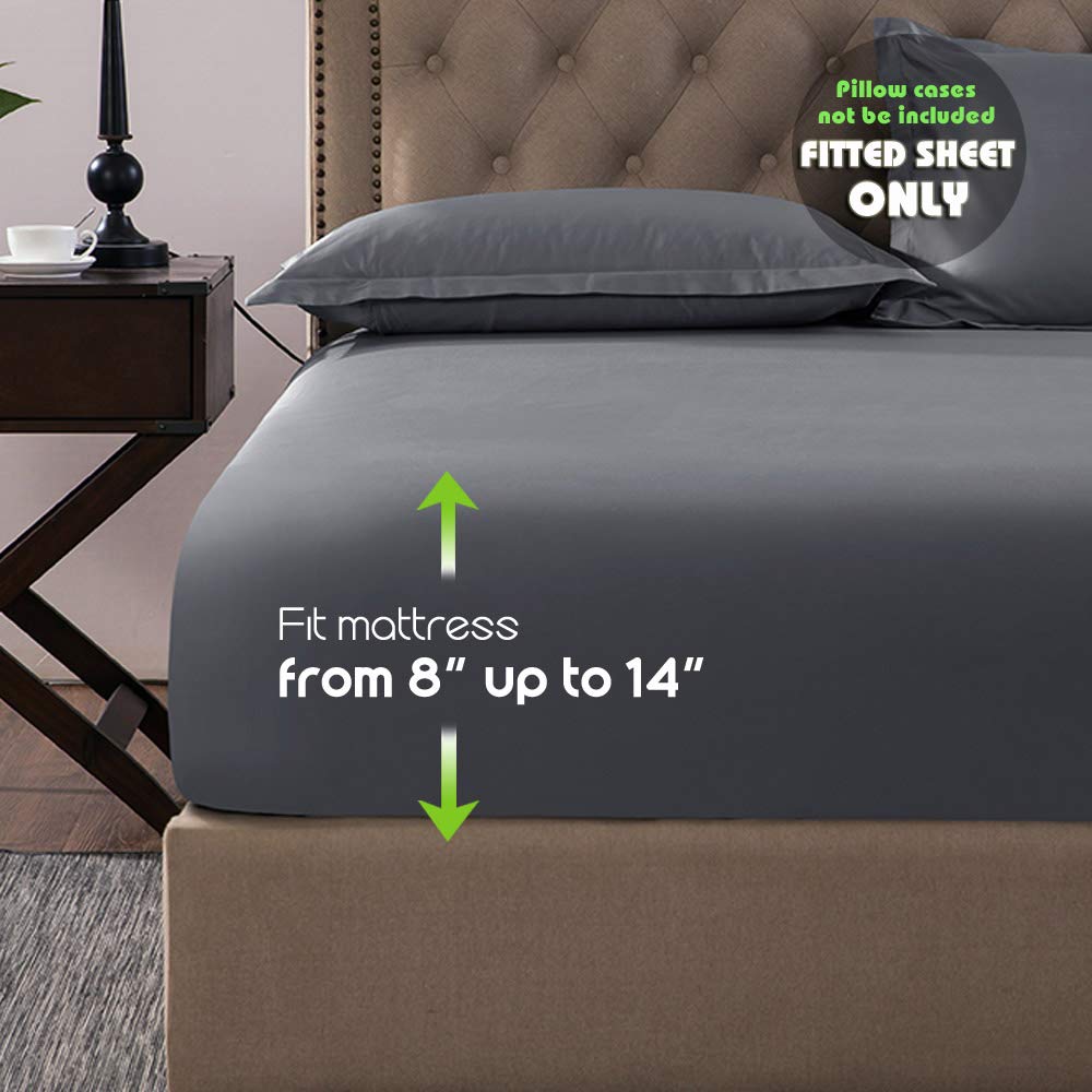 Fitted Sheet- COSMOPLUS Queen Fitted Sheet Only（No Flat Sheet or Pillow Shams）,4 Way Stretch Micro-Knit,Snug Fit,Wrinkle Free,for Standard Mattress and Air Bed Mattress from 8” Up to 14”,Gray
