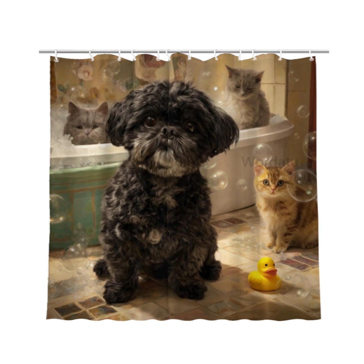 Wordatu Black Shih Tzu Shower Curtain Bathroom Set 72X72 Inches Funny Cat Lovely Animals in Bathtub for Boys Bath Farmhouse Art Home Decor Fabric 12 Hooks