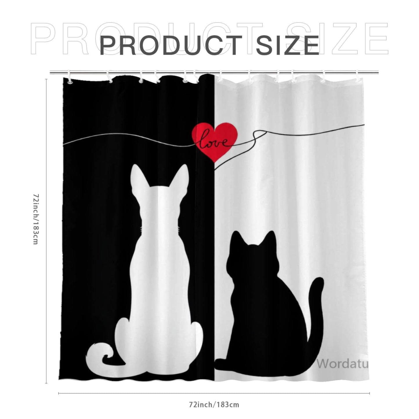 Wordatu Cute Cat and Heart Basenji Shower Curtain, Funny Animal Polyester Shower Curtains for Bathroom,Waterproof Fabric Bath Decor with Plastic Hooks 72x72 in