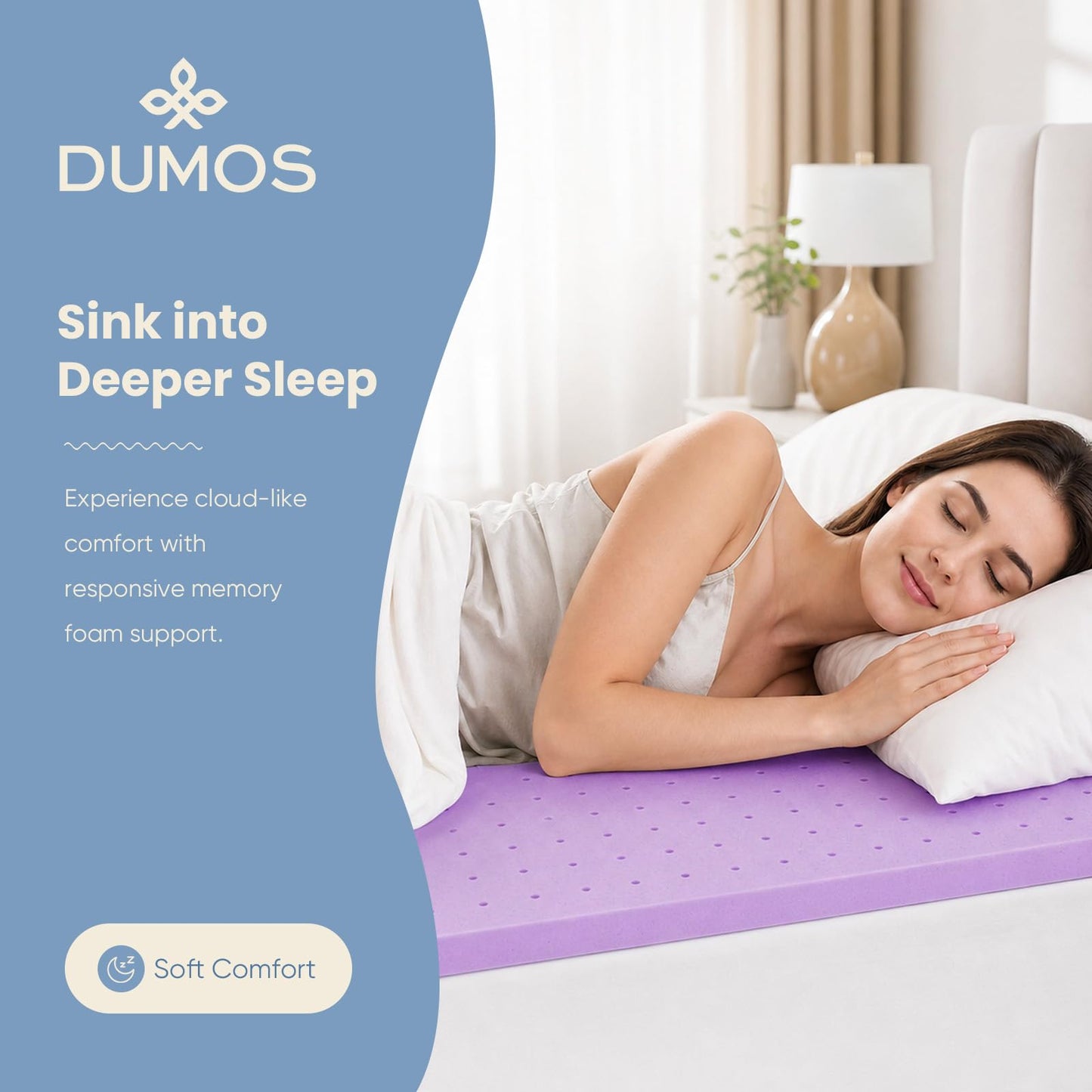 DUMOS 1.5 Inch Cooling Memory Foam Mattress Topper King, Gel Ventilated Soft Pressure Relief Mattress Pad, Breathable Bed Topper for Bedroom, RV, Camper and Sleeper Sofa, CertiPUR-US Certified, Purple
