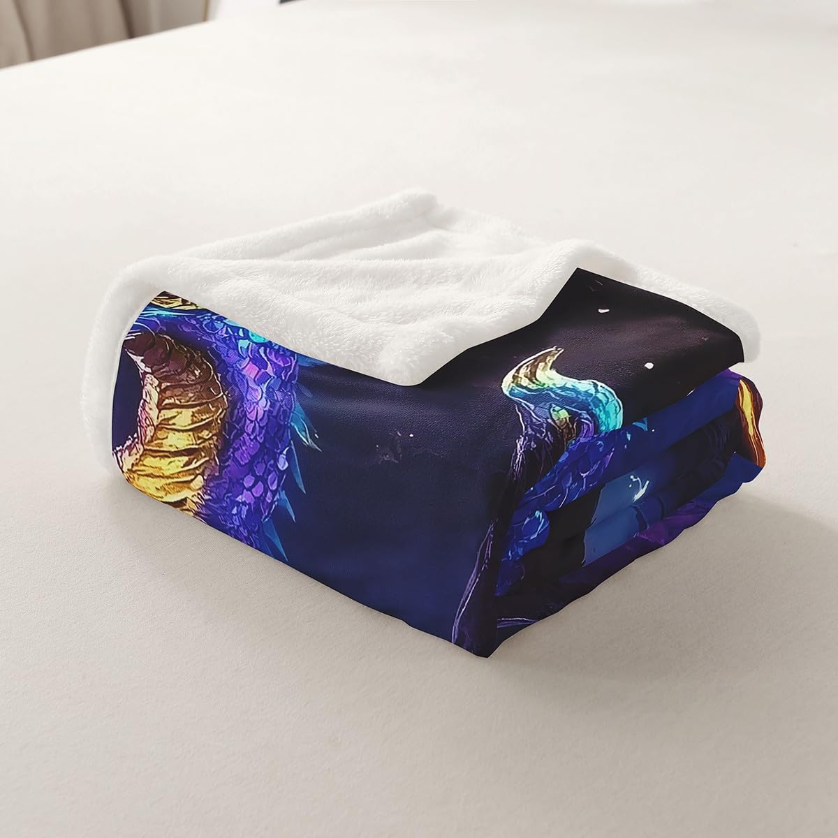 Erosebridal Dragon Throw Blanket Baby 30"X40", Magic Animal Loong Sherpa Blanket for Kids Boys Teens Bedroom Decor, Outer Space Fleece Blanket Lightning Galaxy Plush Bed Blanket, Purple
