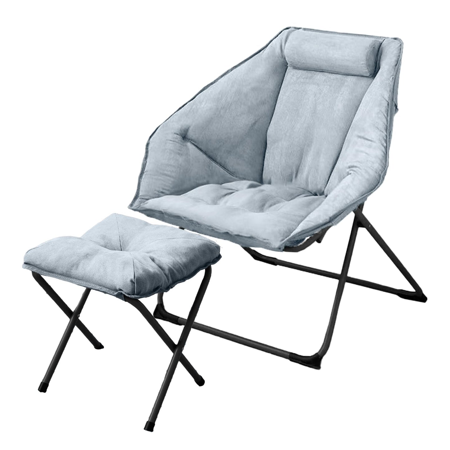 Hexagon Foldable Living Room Chair, Saucer Chair for Adults, Comfy Bedroom Lounge Chair, Moon Chair, Lazy Folding Chair for Dorm Rooms (Ottoman-Grey)