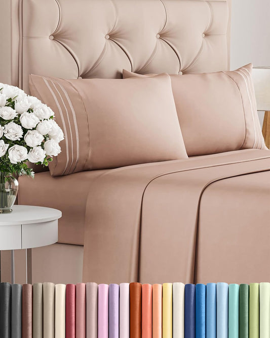Full Size 4 Piece Sheet Set - Comfy Breathable & Cooling Sheets - Hotel Luxury Bed Sheets for Women & Men - Deep Pockets, Easy-Fit, Extra Soft and Wrinkle Free Sheets - Mauve Oeko-Tex Bed Sheet Set