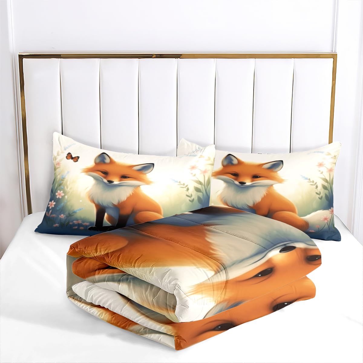 CCoutueChen Fox Comforter Set Twin Size, Cute Animal Print Bedding Set for Kids Bedroom Decor/68 * 86