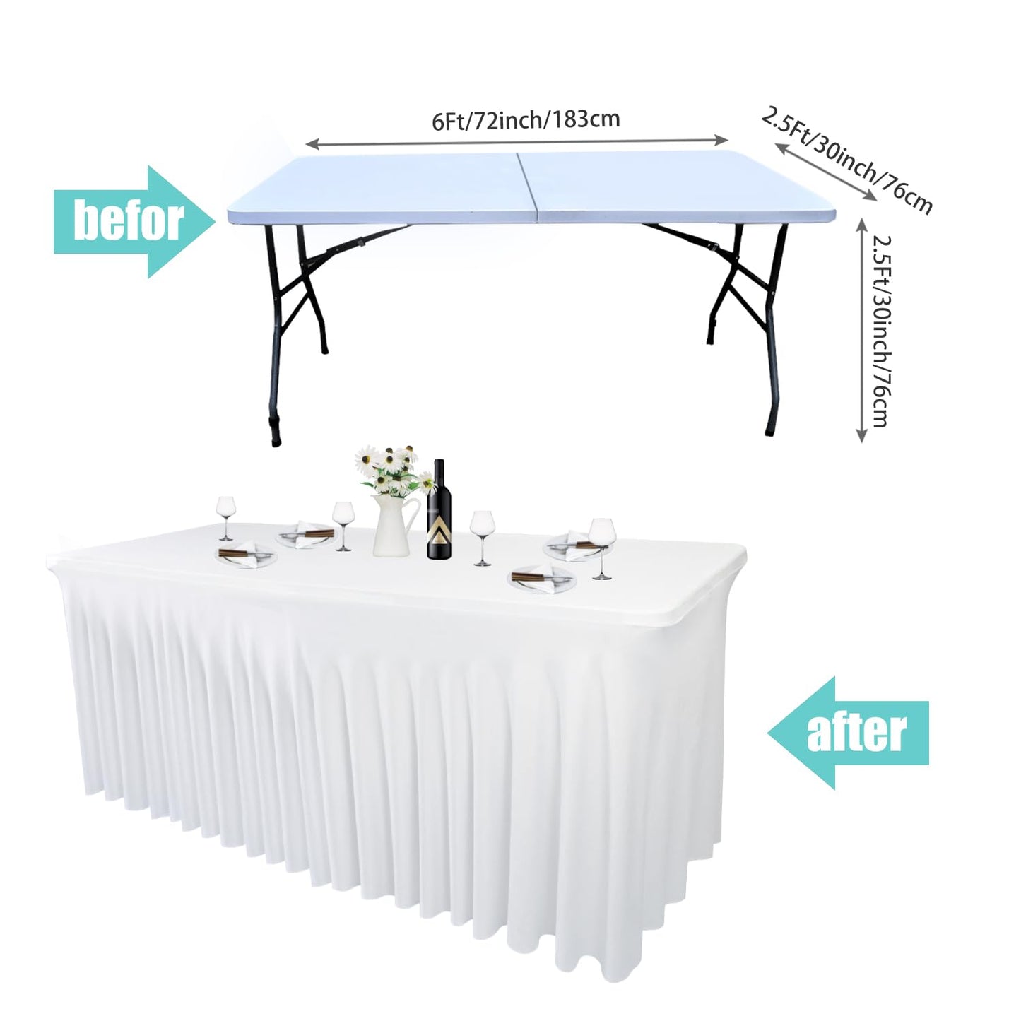 Yoquare 4 Pack - Black Spandex Table Skirt for 6ft Tables (72" L x 30" W x 30" H) | Stretch, Washable & Wrinkle-Resistant Fitted Cover | Banquet, Birthday Party Decor