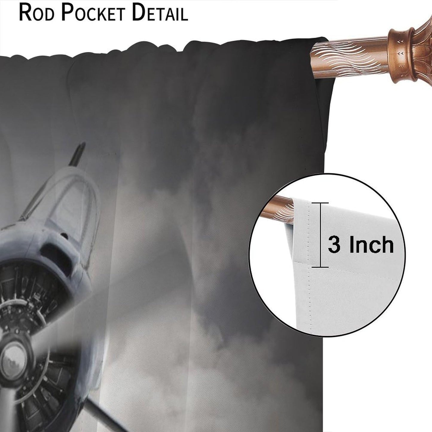 AAVEUP Airplane Blackout Curtains for Boys, Vintage 70s Old Gray Military Propeller Clouds Military Helicopter Window Drapes Print for Kids Adolescents Nursery Bedroom Living Room Bathroom 42x45in