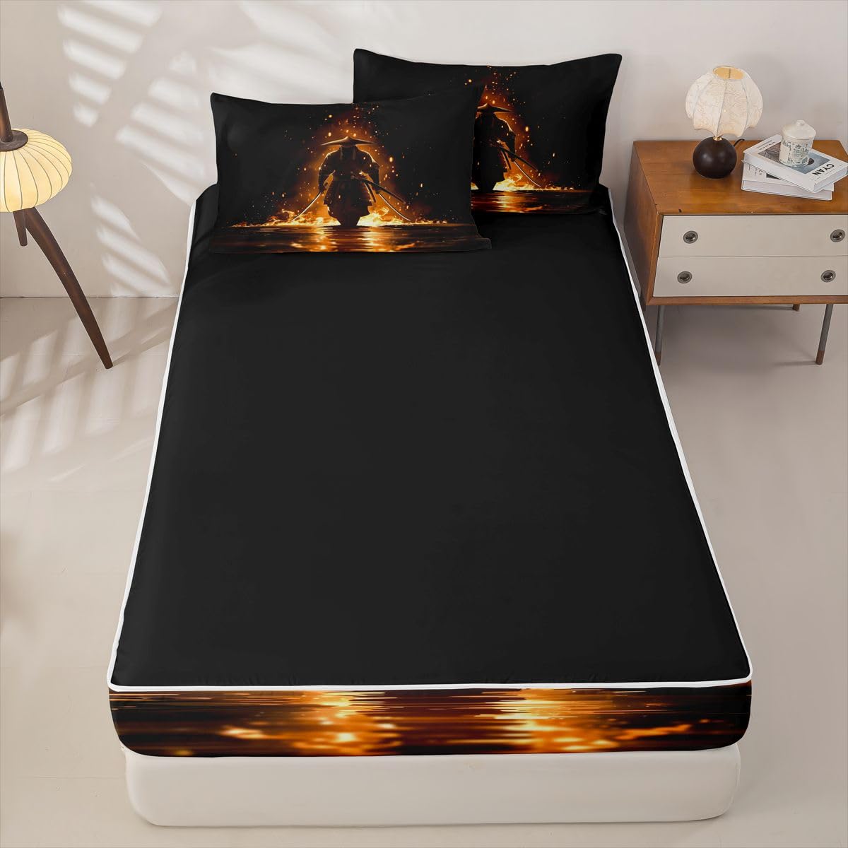 Erosebridal Japanese Samurai Kids Comforter Set with Zipper, Japan Warrior Twin Size Zipper Bedding Set, Japanese Spirit Bed-in-A-Bag