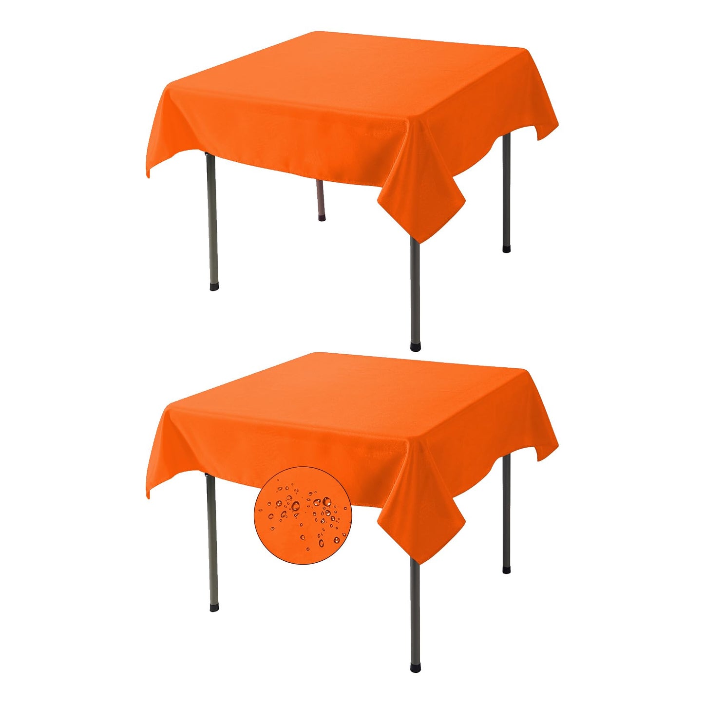 Fokitut 2 Pack Waterproof Square Tablecloth, 52x52 Inch, Stain Resistant and Wrinkle Polyester Table Cloth, Fabric Table Cover for Kitchen Dining, Wedding, Party, Holiday Dinner-Orange
