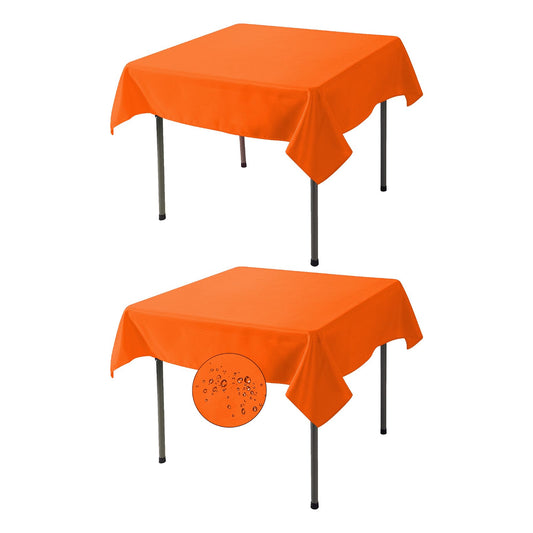 Fokitut 2 Pack Waterproof Square Tablecloth, 52x52 Inch, Stain Resistant and Wrinkle Polyester Table Cloth, Fabric Table Cover for Kitchen Dining, Wedding, Party, Holiday Dinner-Orange