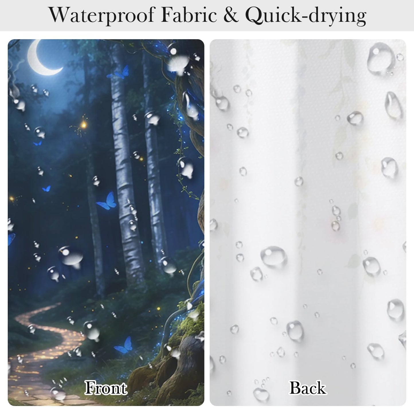 NAEMBCU Enchanted Forest Shower Curtain with Hooks - 72x72 Inch Waterproof Fabric Bathroom Curtain with Moonlit Woodland and Butterfly Pattern, Washable Bath Curtain for Mystical Nature Interiors