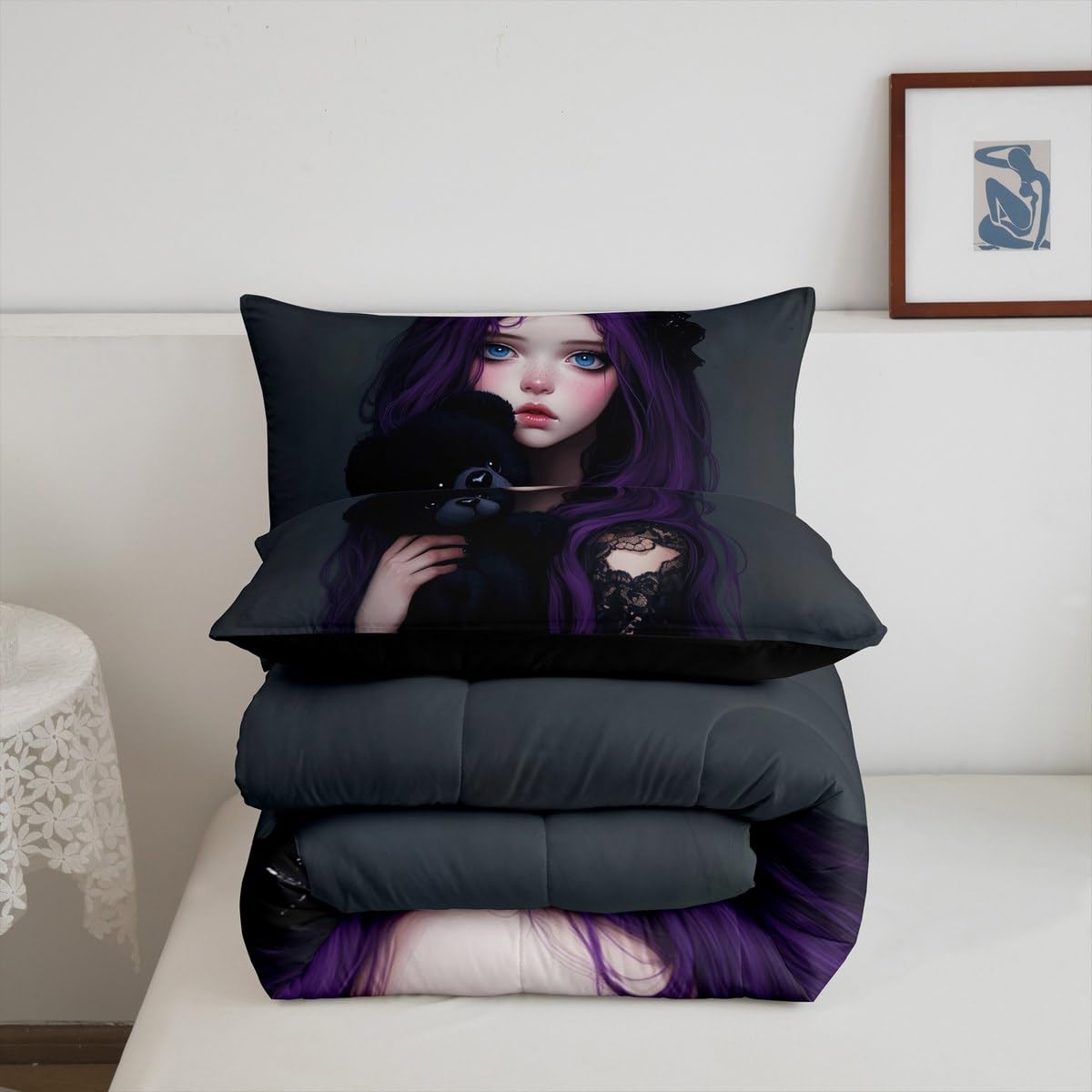 Erosebridal Anime Girl Comforter Set Twin for Kids, Kawaii Girl Duvet Insert Japanese Style Down Comforter for Girls Adult Japanese Animation Bedding Set for Bedroom Decor 1 Pillow Cases