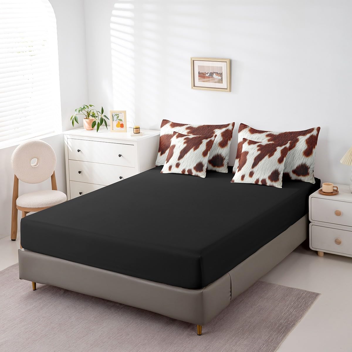 Erosebridal Cowhide Bed in A Bag Twin Size Cute Cow Print Kids Comforter Set 7 Piece Western Animal Skin Bedding Set for Boys Teens Adult Bedroom Decor Wildlife Cowboy Farmhouse Sheets
