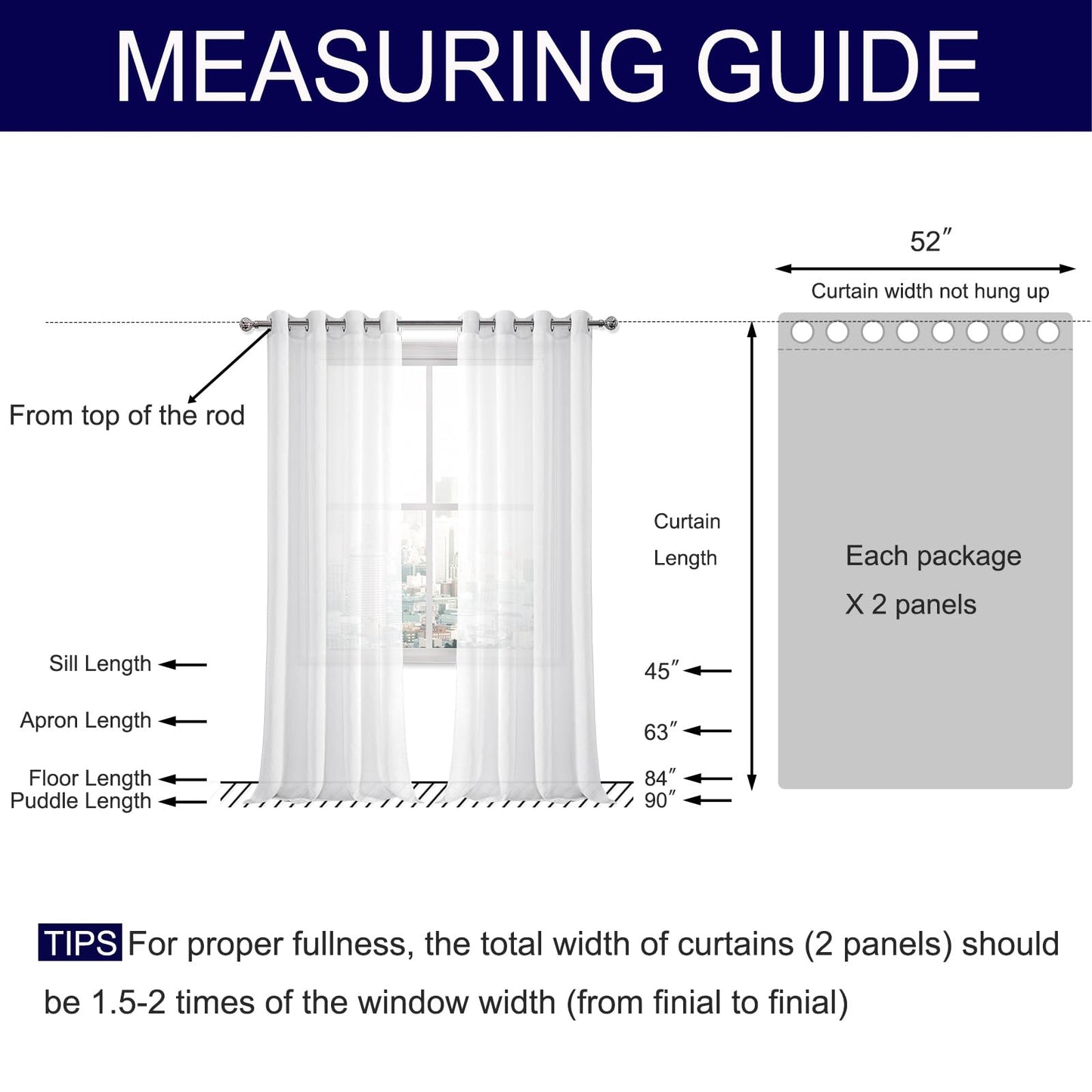 DWCN White Sheer Curtains Linen Look Semi Transparent Voile Grommet White Curtains for Living Dining Room Drapes 52 x 84 Inch Long, Set of 2 Panels