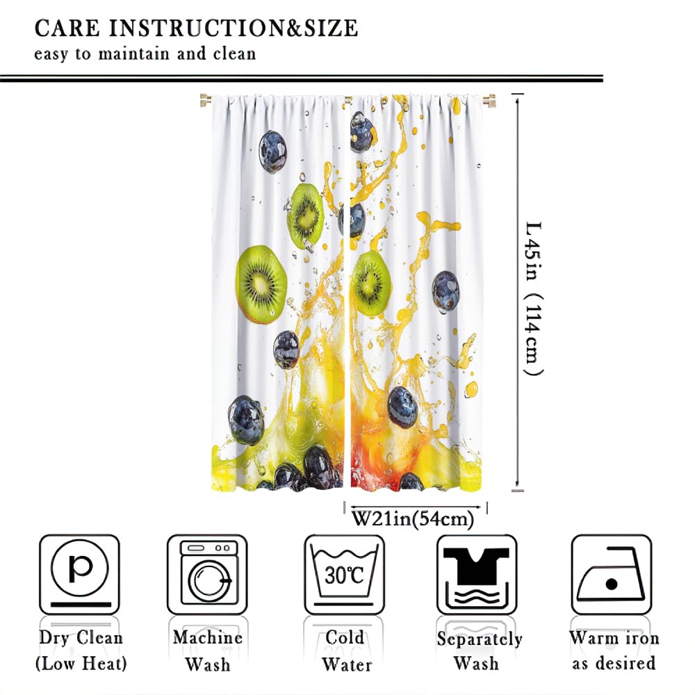 SOPIYRIO Country Fruits Blackout Curtains for Home Decor Summer Juice Modern Fruits Rod Pocket Thermal Insulated Drapes Darkening Window Curtain for Bedroom Living Room 2 Panels 21 W x 45 L inch