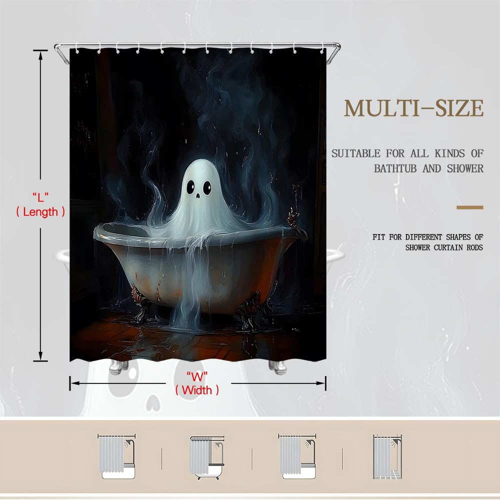 ZQANZQ Halloween Ghost Shower Curtain, Polyester with Hooks, 70" x 70"