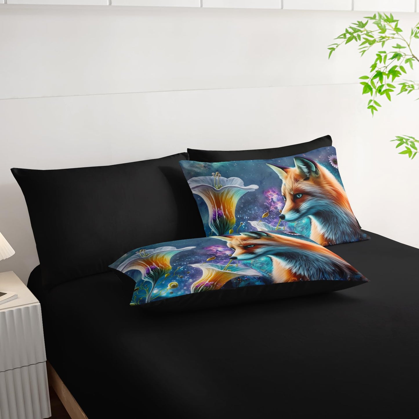 AILONEN Cute Fox Comforter Set Full 7-Piece Galaxy Flower Fox Bed in a Bag for Kids Boys,Soft Comforter & Fitted Sheet with Flat Sheet,2 Pillowcases,2 Pillow Shams