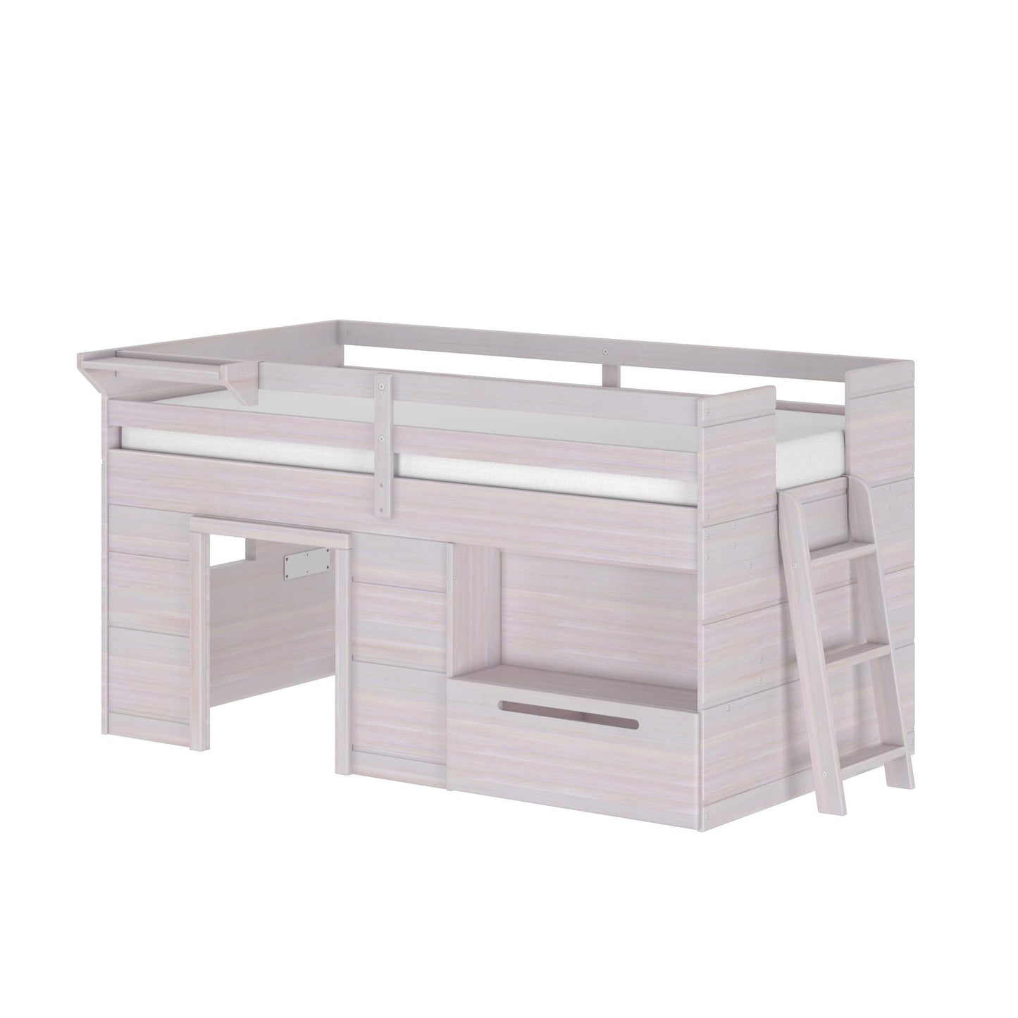 Max & Lily Modern Farmhouse Low Loft (Twin), with Storage Drawer, White Wash