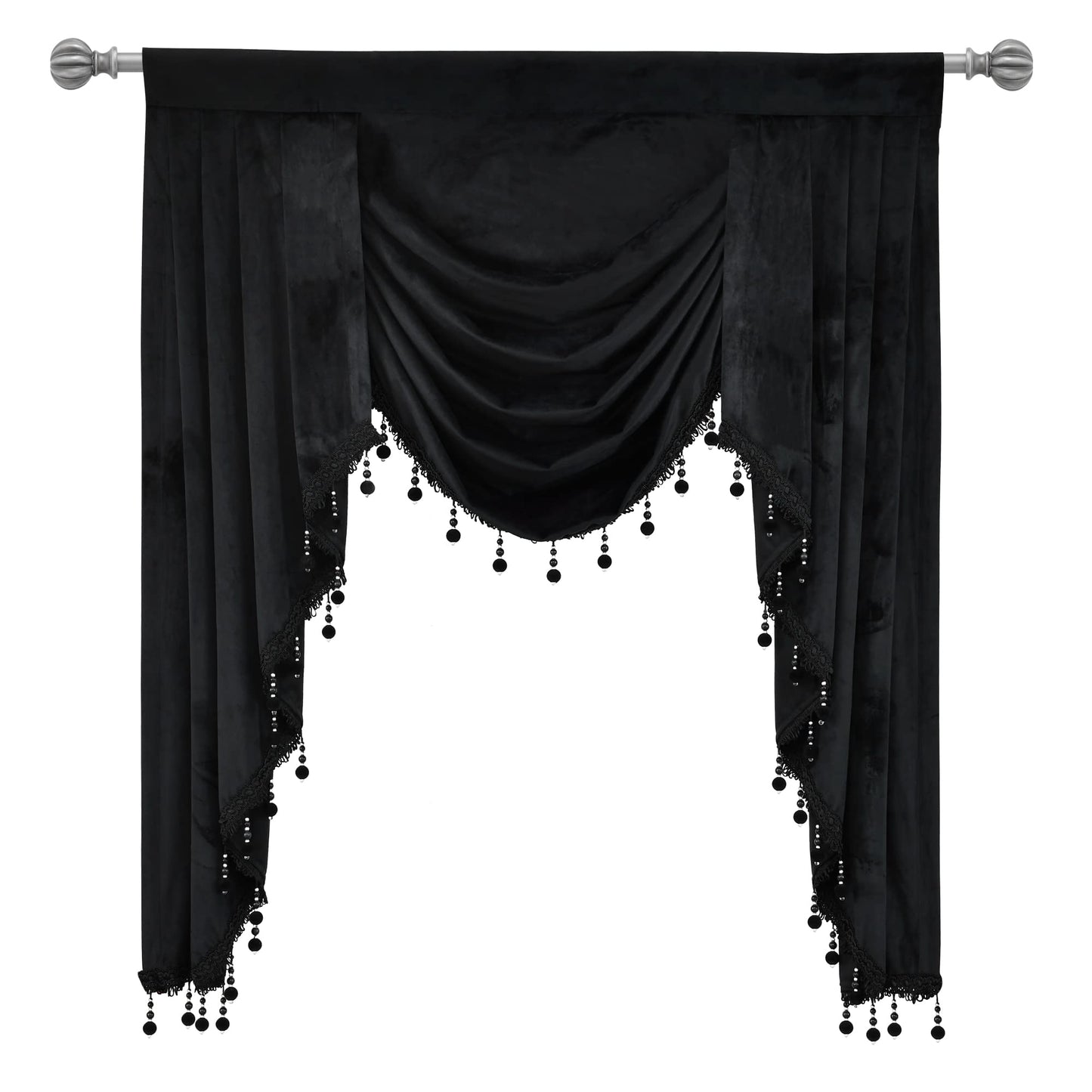OYRING Black Velvet Rod Pocket Waterfall Valance for Living Room Window Valances for Kitchen (1 Panel, W39 Inch, Black)