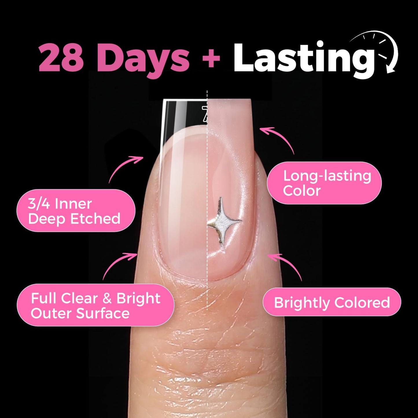 UAN GELLA Short Sharp Square Nail Tips 504pcs Short Square Press on Nails Pre Etched Acrylic Fake Nails for Full Cover Nail Tips DIY Nails Salon at Home 12 Sizes