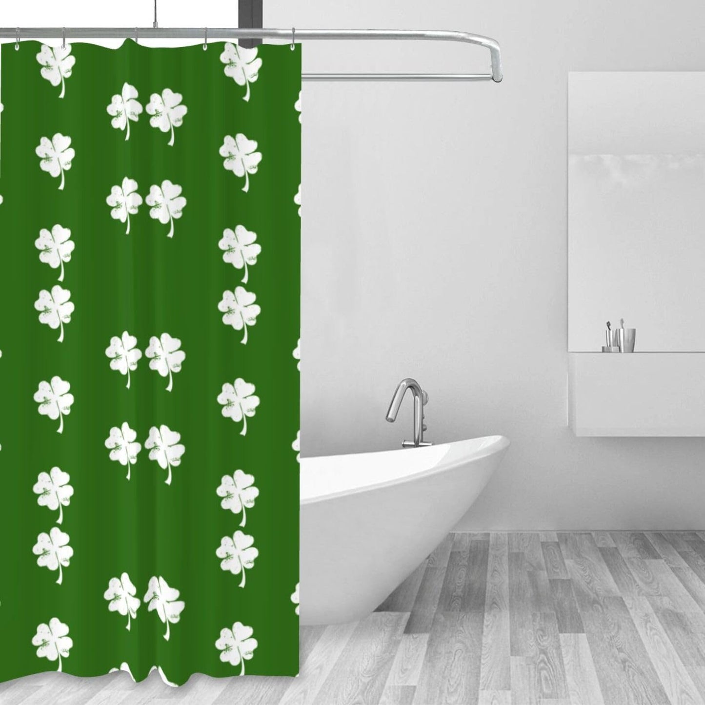 noasqll Lucky Irish Four Leaf Clover Shamrock Shower Curtain 60 X 72 Inch Waterproof Shower Curtain Set Bathroom Curtain Decor with 12 Hooks