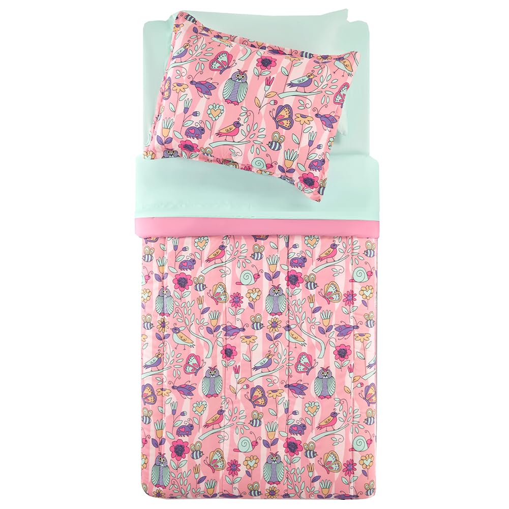 SLEEP ZONE Kids Bedding Comforter Set Twin Size Super Cute Soft Kids Bed in a Bag 5 Pieces with Comforter, Sheet, Pillowcase and Sham, Garden Secret