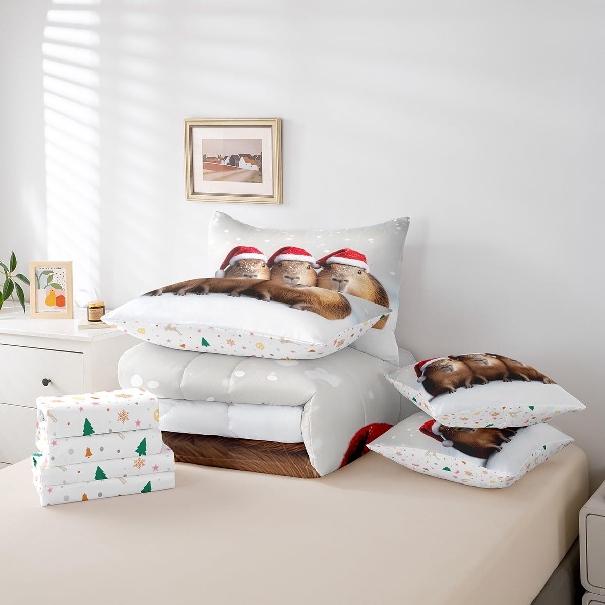 Feelyou Kids Kawaii Hamster Comforter Set with Sheets Queen Size, Cute Animal Bed in A Bag Guinea Pig 7 Pieces Bedding Set Boys Girls Pet Animal Teens Bed Set Bedroom Decor 7Pcs