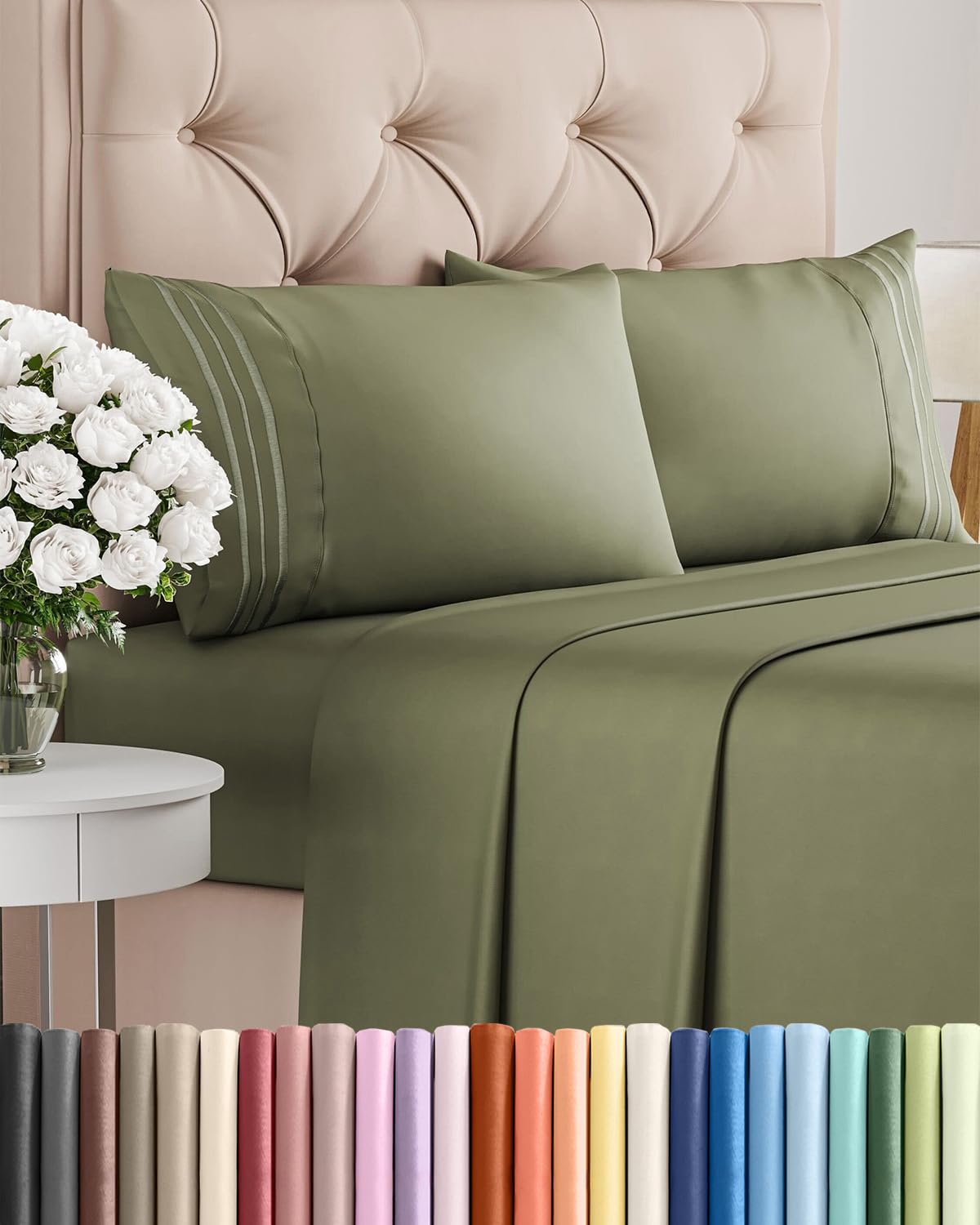 Queen Size 4 Piece Sheet Set - Comfy Breathable & Cooling Sheets - Hotel Luxury Bed Sheets for Women & Men - Deep Pockets, Easy-Fit, Soft and Wrinkle Free Sheets - Sage Green Oeko-Tex Bed Sheet Set