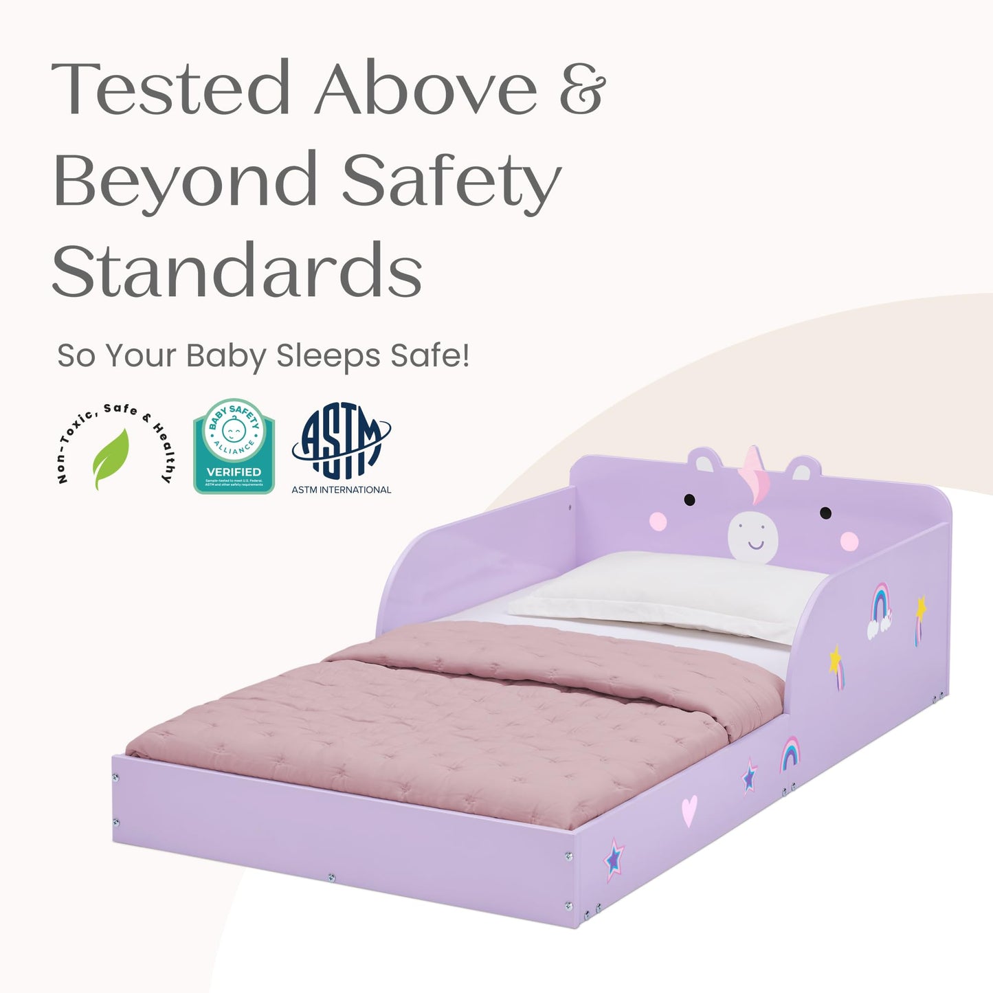 Delta Children Unicorn Wood Floor Toddler Bed with Reusable Stickers, Purple